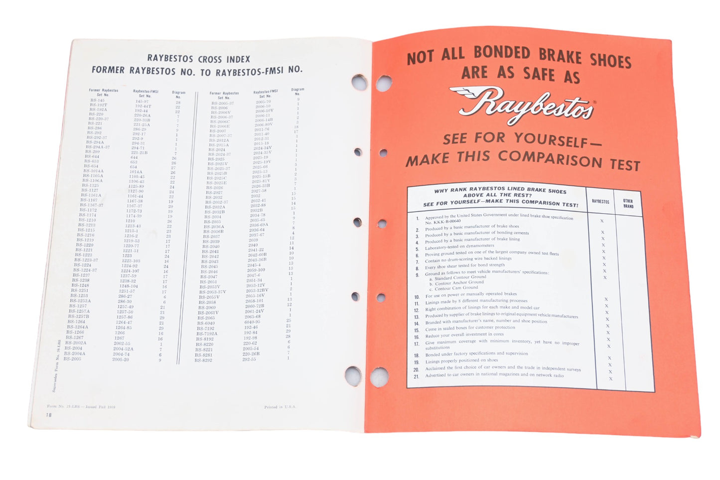 Raybestos 21-LBS 1959 Lined Brake Shoe Catalog