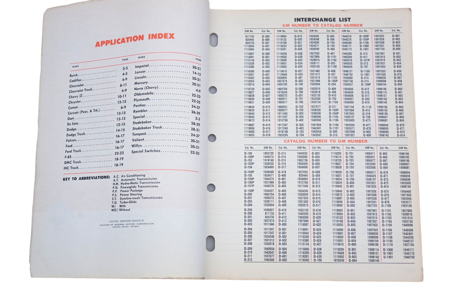 Delco Remy 1A-95A, 1A-100A 1962 Passenger Car Light Truck Parts Supplement Catalog