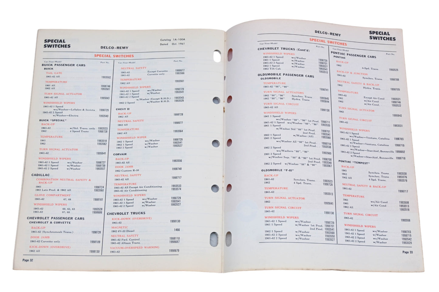 Delco Remy 1A-95A, 1A-100A 1962 Passenger Car Light Truck Parts Supplement Catalog