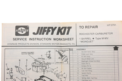 Hygrade 501 Rochester 1-Barrel Type M-MV Carburetor Repair Kit NOS