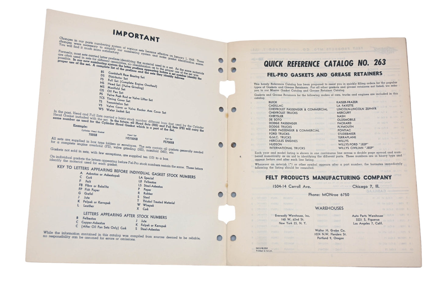 Fel-Pro 263-3, 48-25M No.263 Quick Reference Catalog