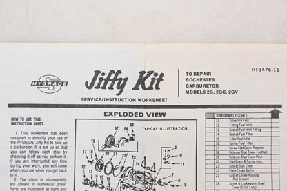 Hygrade 503A Rochester 2G 2G2 2GV Carburetor Repair Kit NOS