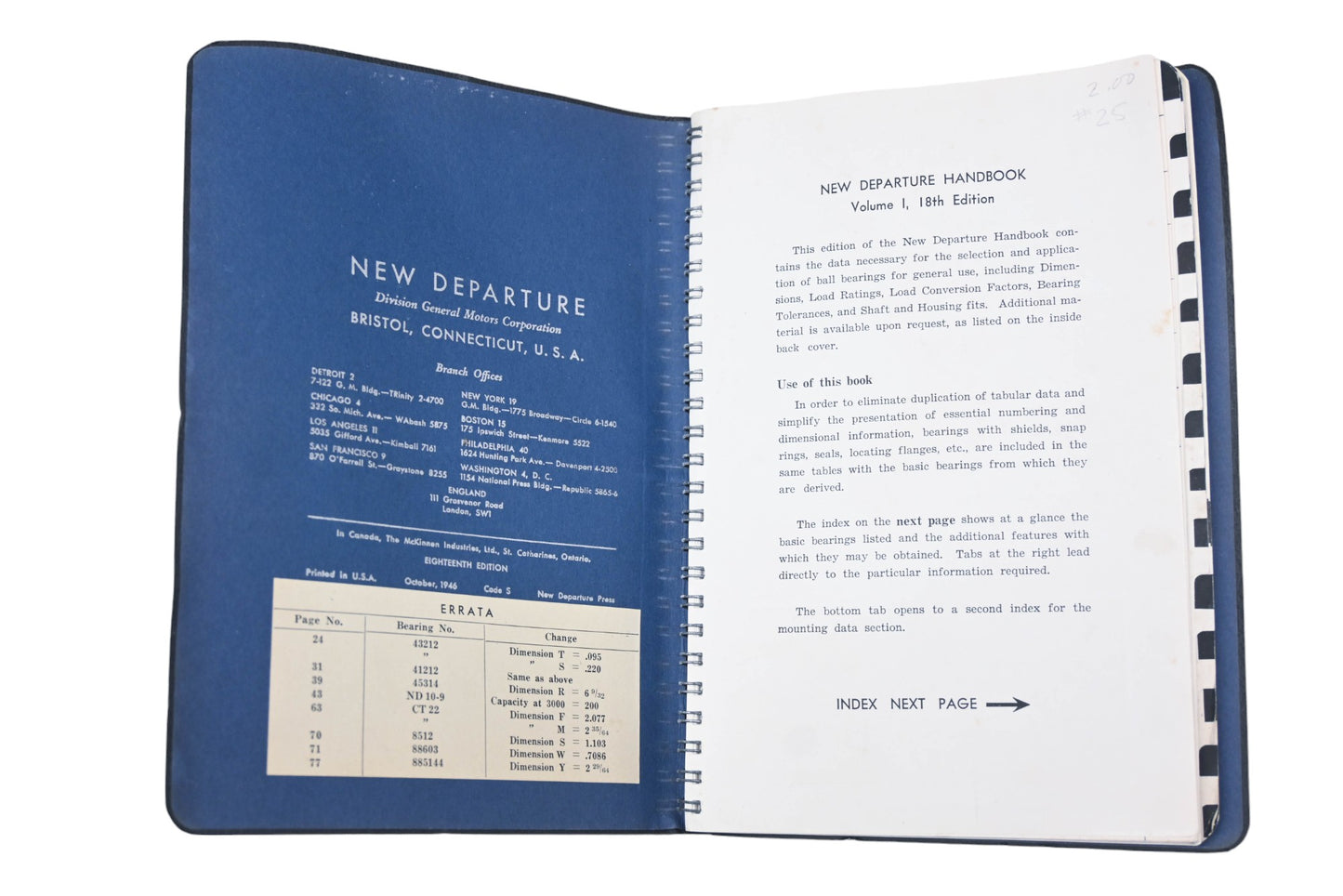 General Motors HU021-13 1946 New Departure Hand Book 18th Edition