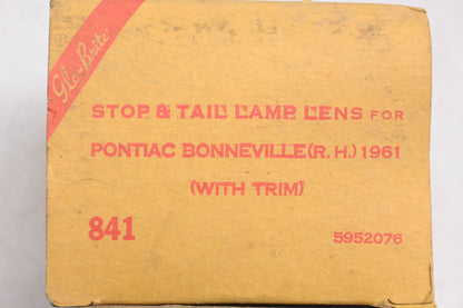 Glo-Brite 841, 5952076, TMC-768 R.H. Red Taillight Lens NOS
