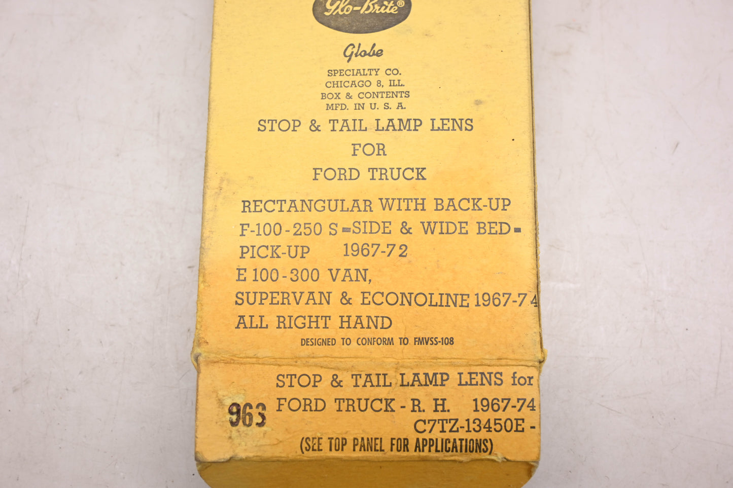 Glo-Brite 963, C7TZ-13450E, TMC-2214 Righthand Taillight Lens NOS