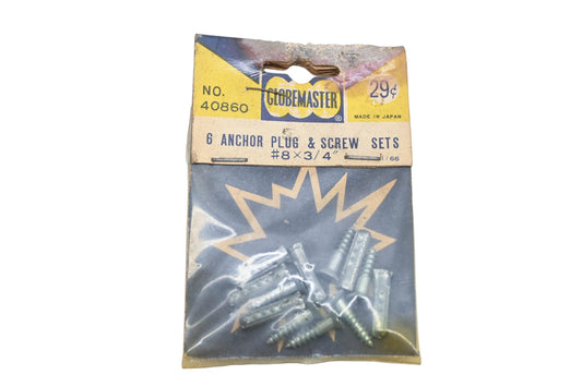 Globemaster 40860 8 x 3/4" Anchor Plug & Screws Qty 6 NOS