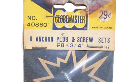 Globemaster 40860 8 x 3/4" Anchor Plug & Screws Qty 6 NOS