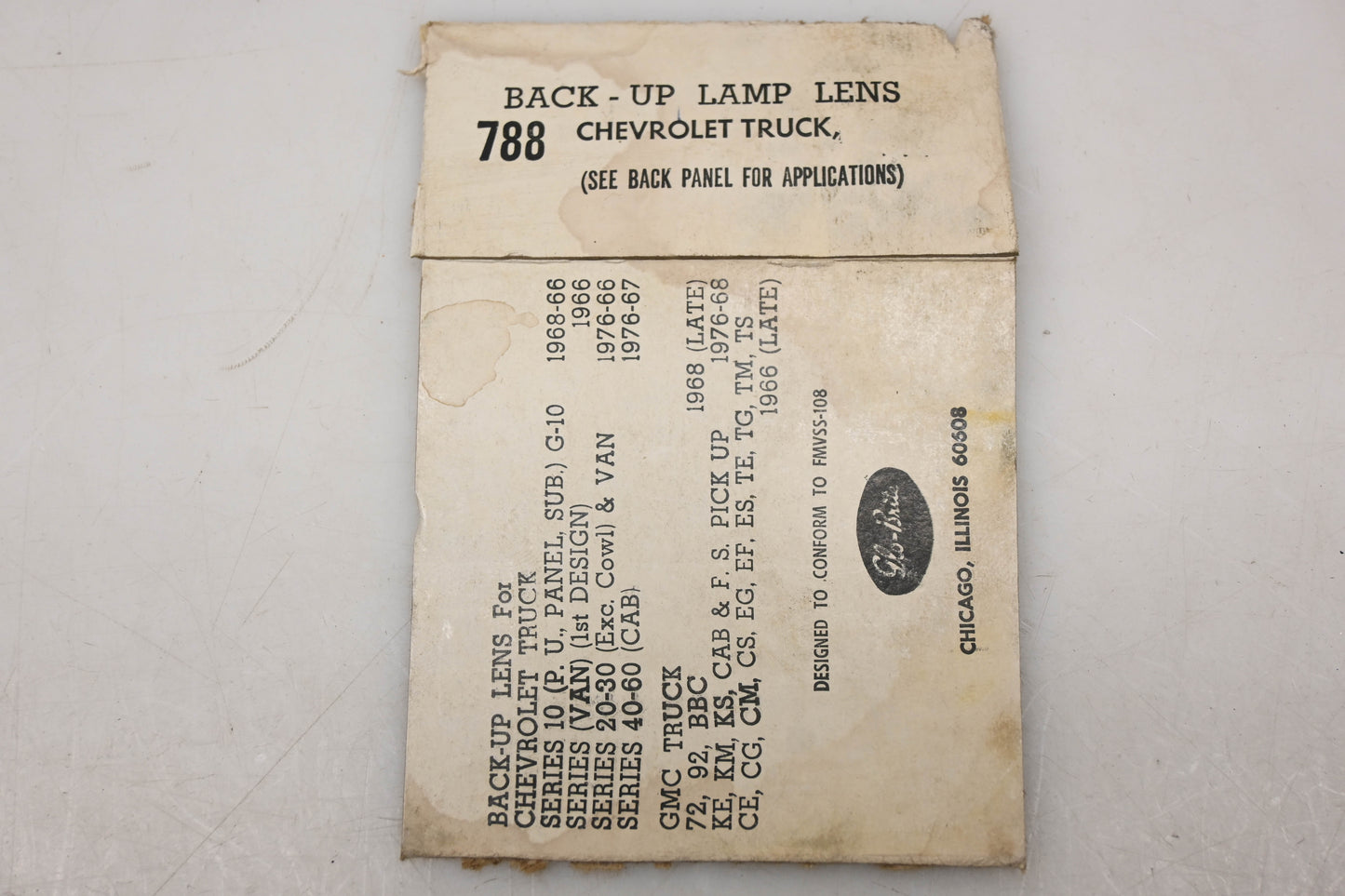 Glo-Brite 788, TMC-6314 Clear Back-Up Lamp Lens NOS