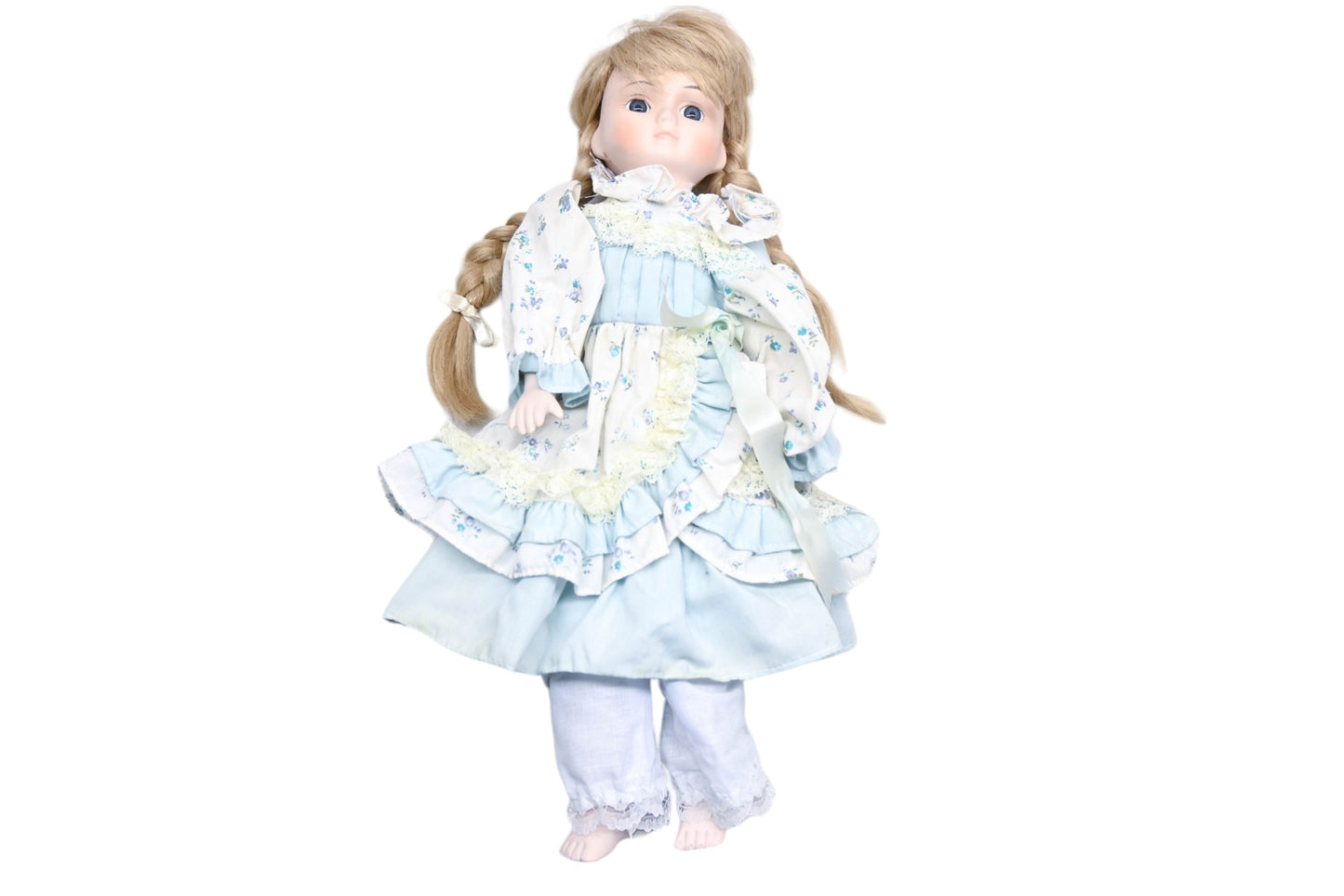 Brinn's BC005-12 1986 Yvette Porcelain Doll Blond Braids Blue Eyes 15" Tall