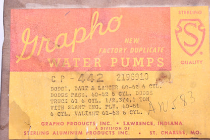 Grapho CP-442, 2196910 Water Pump Assembly NOS