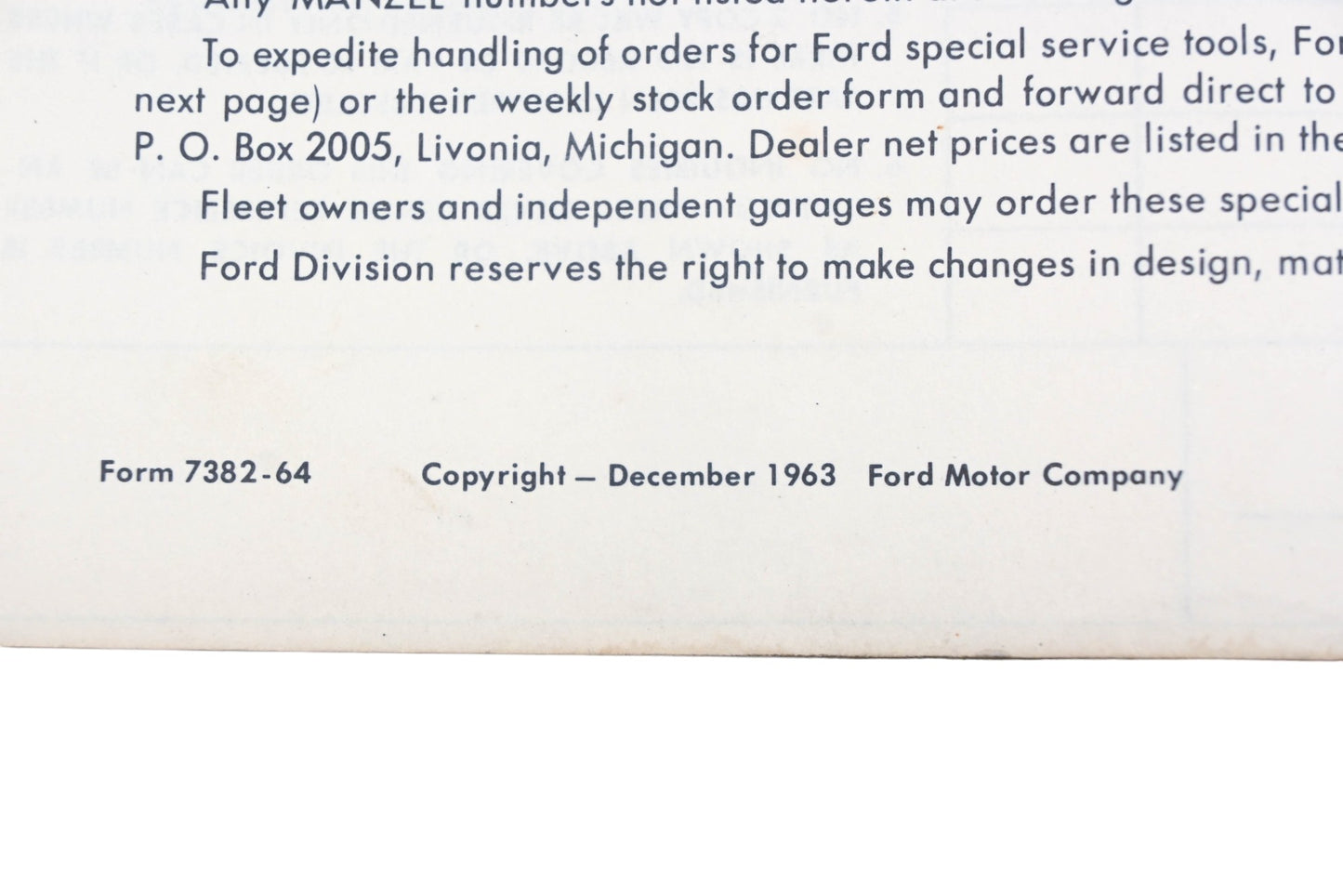 OEM Ford 7382-64 1963 Special Service Tools Catalog