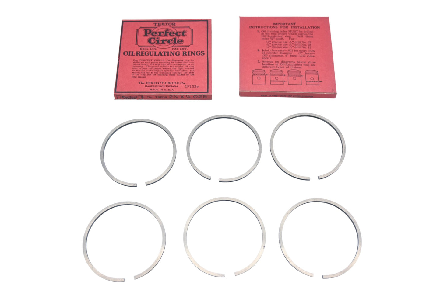 Hupp Motor Car Corp. 78604 Hupmobile Perfect Circle Piston Rings Qty 6 NOS