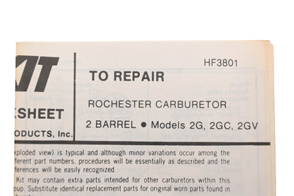 Hygrade 592 Rochester 2-Barrel 2G 2GC 2GV Carburetor Repair Kit NOS