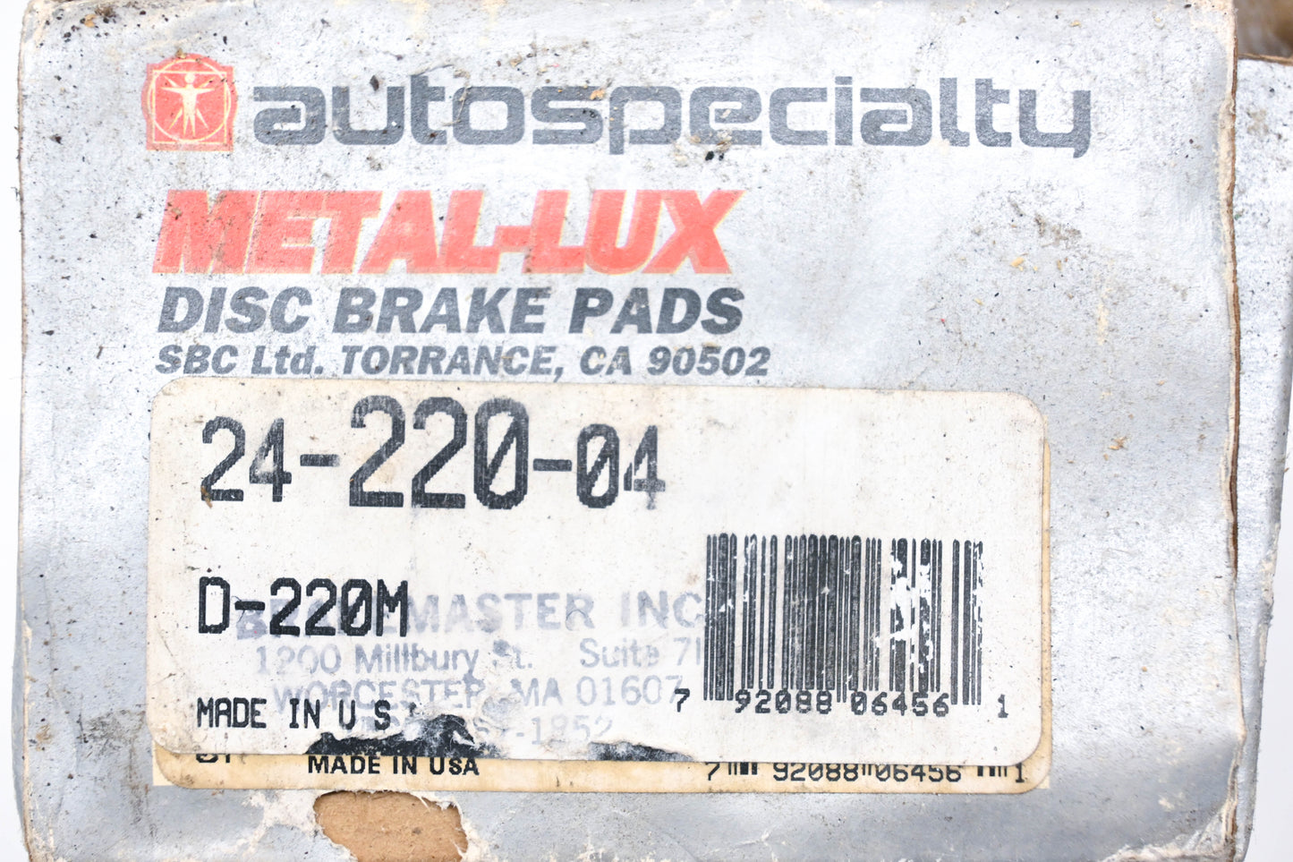 Auto Specialty 24-220-04, D-220M Metal-Lux Disc Brake Pad Kit NOS