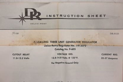 Delco Remy F-605, 1972070 Generator Voltage Regulator NOS