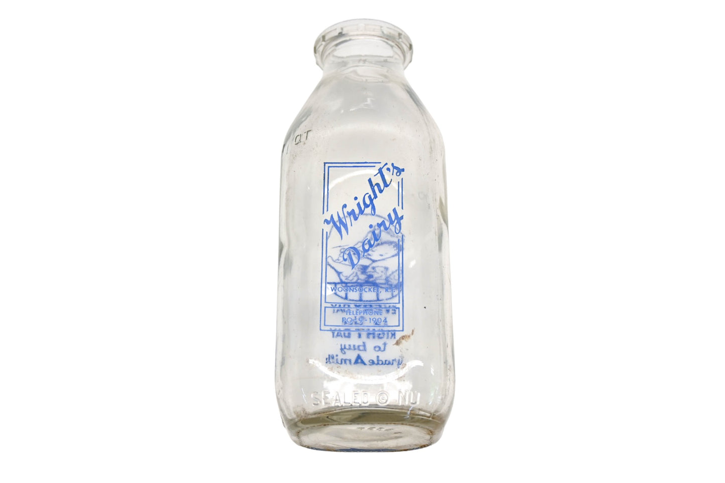 Wright's Farm AZ014-43 Glass Milk 1-Quart Bottle
