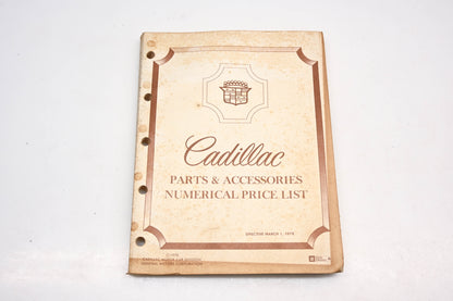 Cadillac RR001-31 March 1978 Parts & Accessories Numerical Price List Catalog