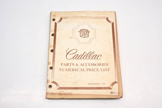 Cadillac RR001-31 March 1978 Parts & Accessories Numerical Price List Catalog