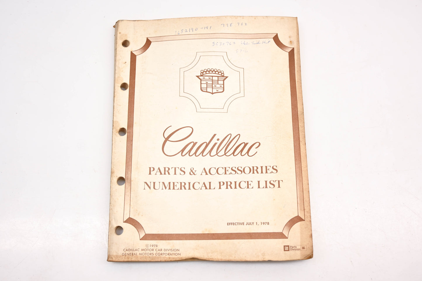 Cadillac RR001-33 July 1978 Parts & Accessories Numerical Price List Catalog