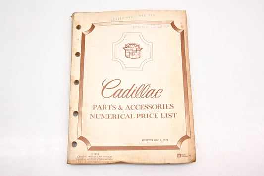 Cadillac RR001-33 July 1978 Parts & Accessories Numerical Price List Catalog