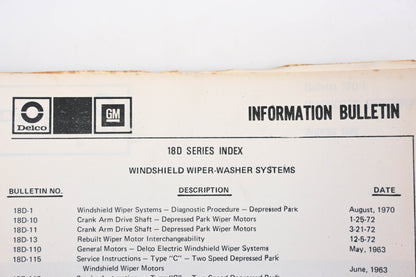 Delco HU021-19 18D Series Windshield Wiper Systems Bulletins