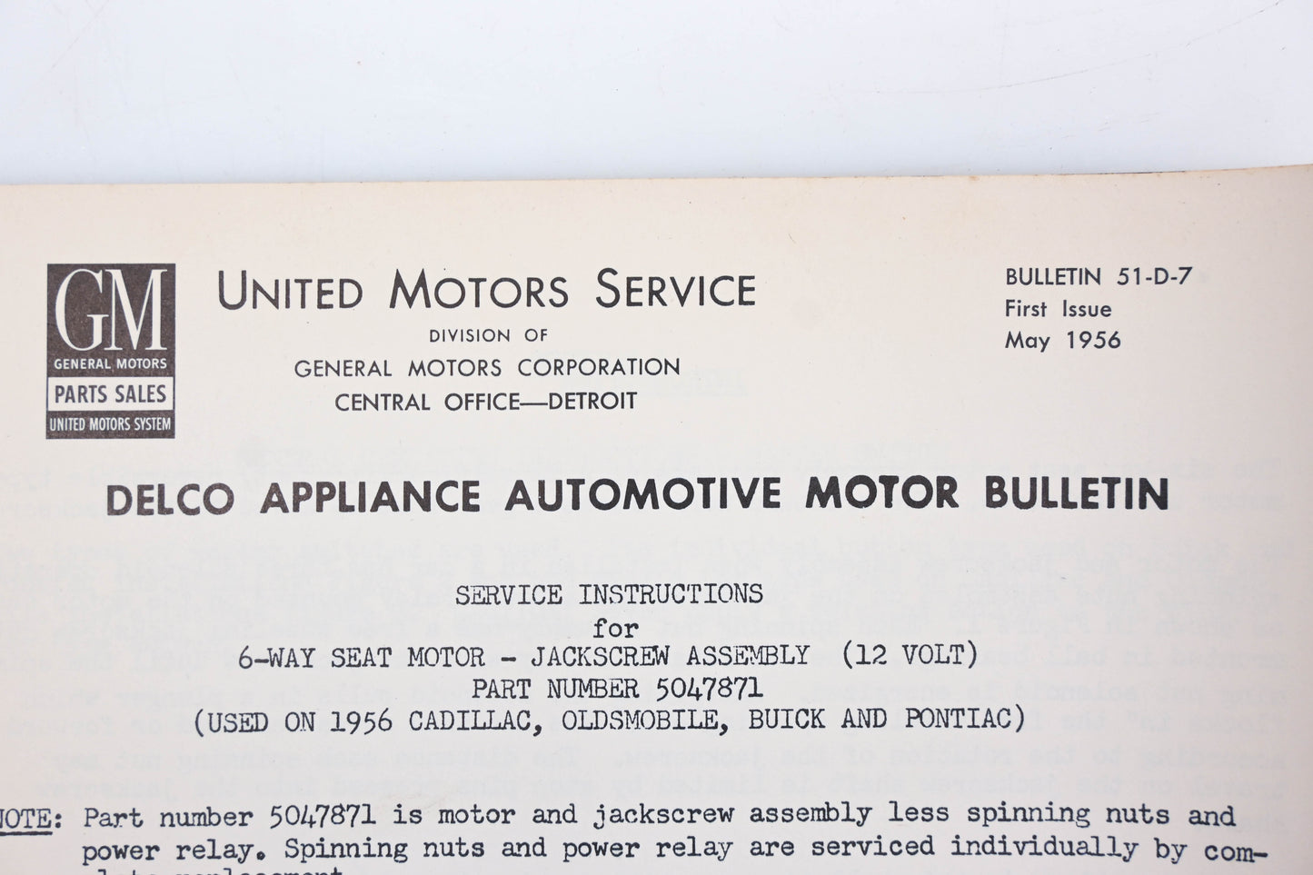 Delco 51-D-7 May 1956 Appliance Automotive Motor Bulletin