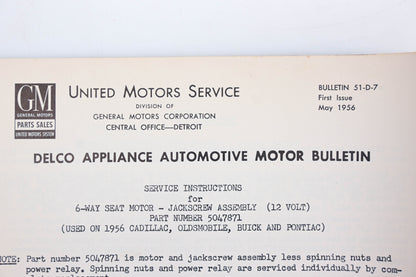 Delco 51-D-7 May 1956 Appliance Automotive Motor Bulletin