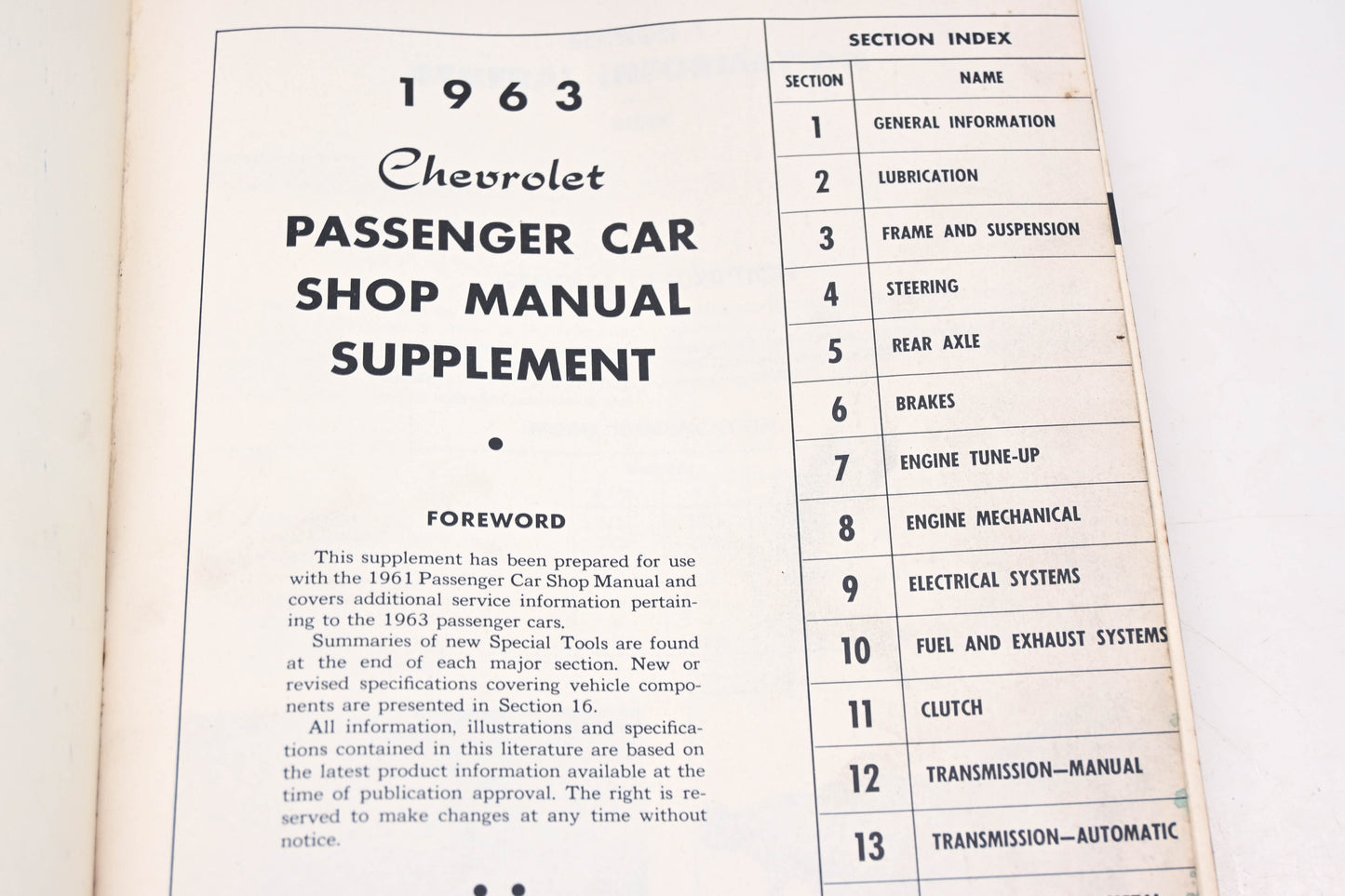 Chevrolet HU021-26 1963 Shop Manual Supplement