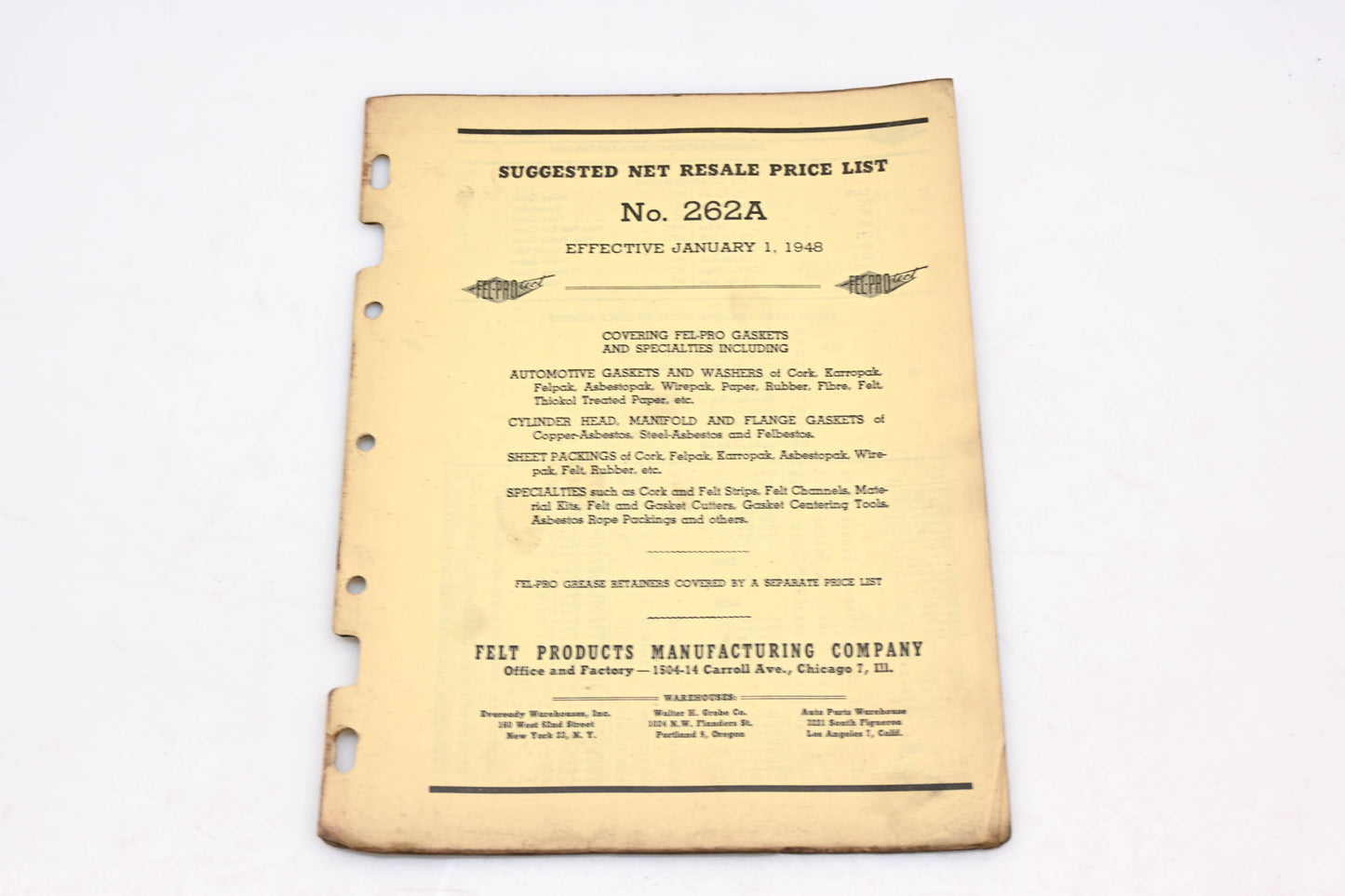 Fel-Pro 262A 1947 Master Gasket Catalog Supplement
