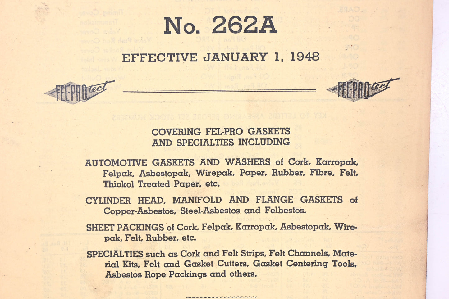 Fel-Pro 262A 1947 Master Gasket Catalog Supplement