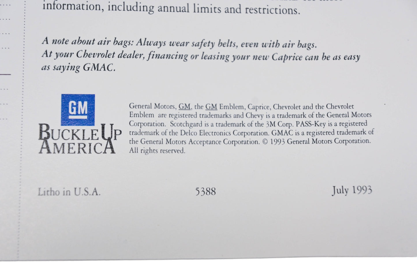 General Motors 5388 1994 Chevrolet Caprice Sales Brochure