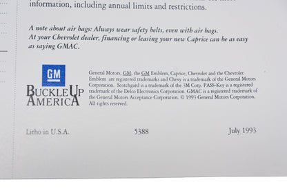 General Motors 5388 1994 Chevrolet Caprice Sales Brochure