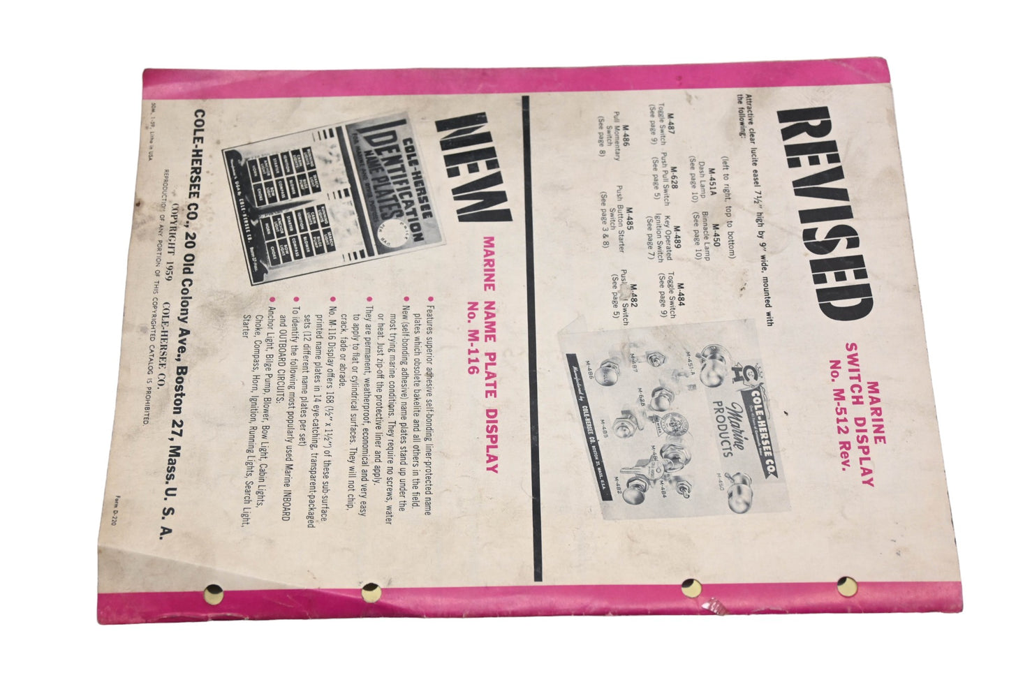 Cole-Hersee D-220 Marine Electrical Products Catalog