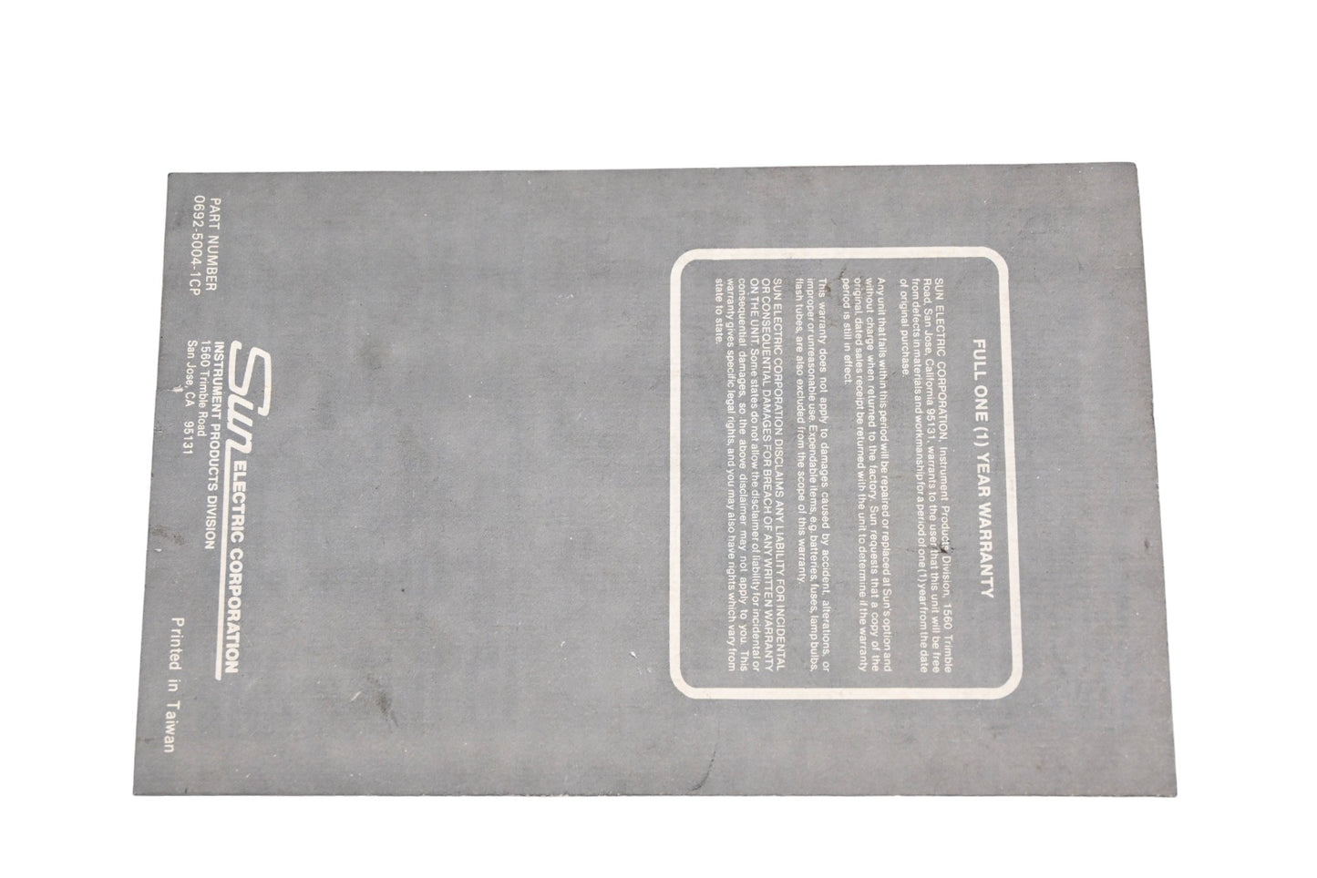 Sun Electric Corporation 0692-5004-1CP 1982 Operating Instructions Inductive Timing Light Manual