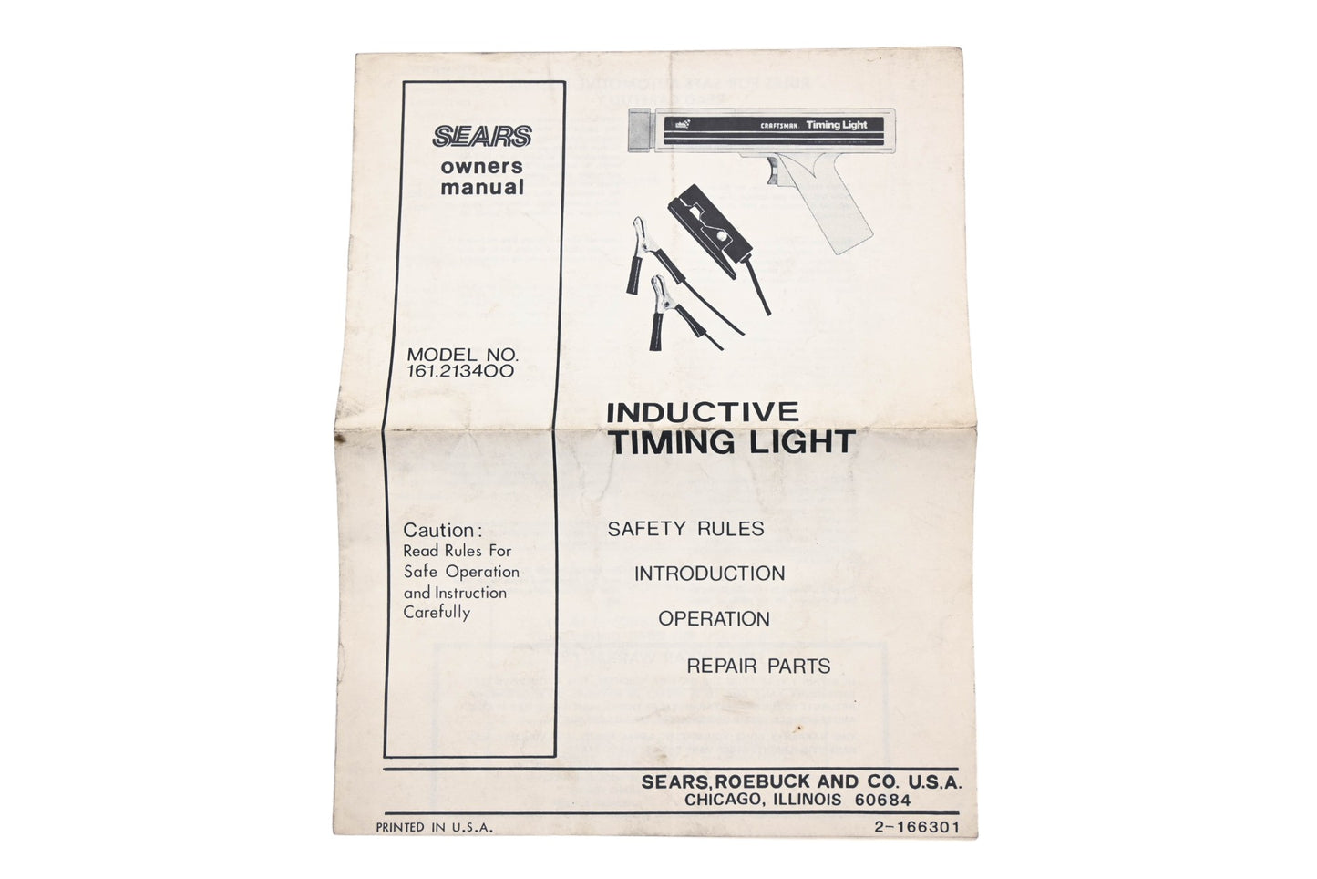 Sears 2-166301 Inductive Timing Light Model 161.213400 Owners Manual