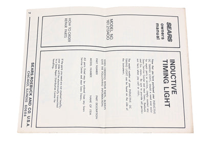 Sears 2-166301 Inductive Timing Light Model 161.213400 Owners Manual