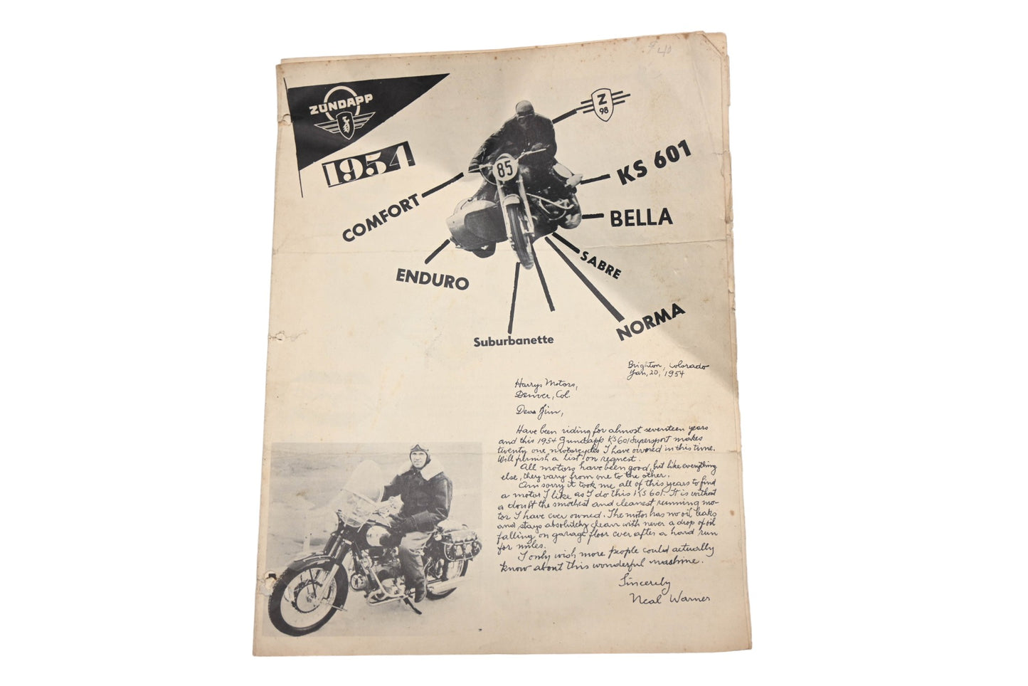 Zundapp RO017-48 1954 Sales Brochure