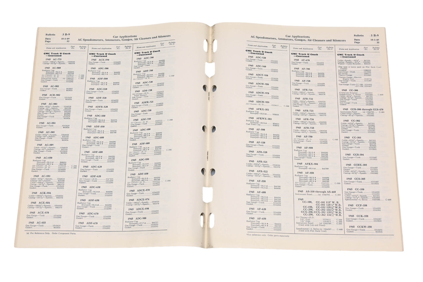 General Motors 3 B-9, 3B-9 1949-1948 AC Speedometer Car Applications Bulletin
