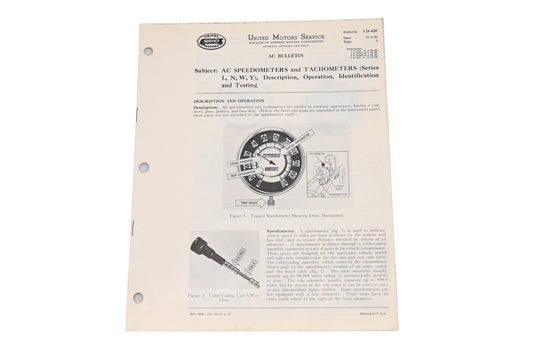 General Motors 3 D-425, 3D-425 AC Speedometers Tachometers Series L,N,W,Y AC Bulletin