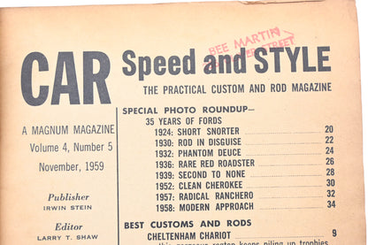 Car Speed And Style RO012-24 November 1959 Magazine