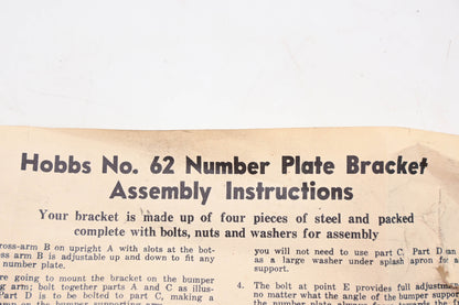 Hobbs 62 License Plate Bracket Kit NOS