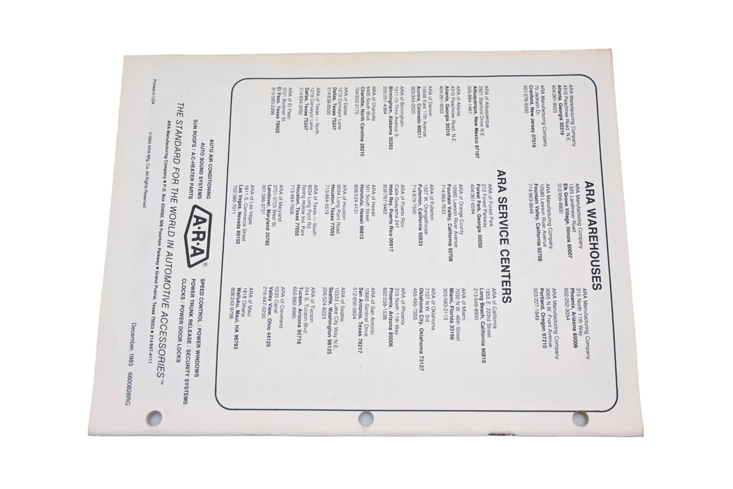ARA 6600828RG 1984 Auto Air Conditioning Application Guide