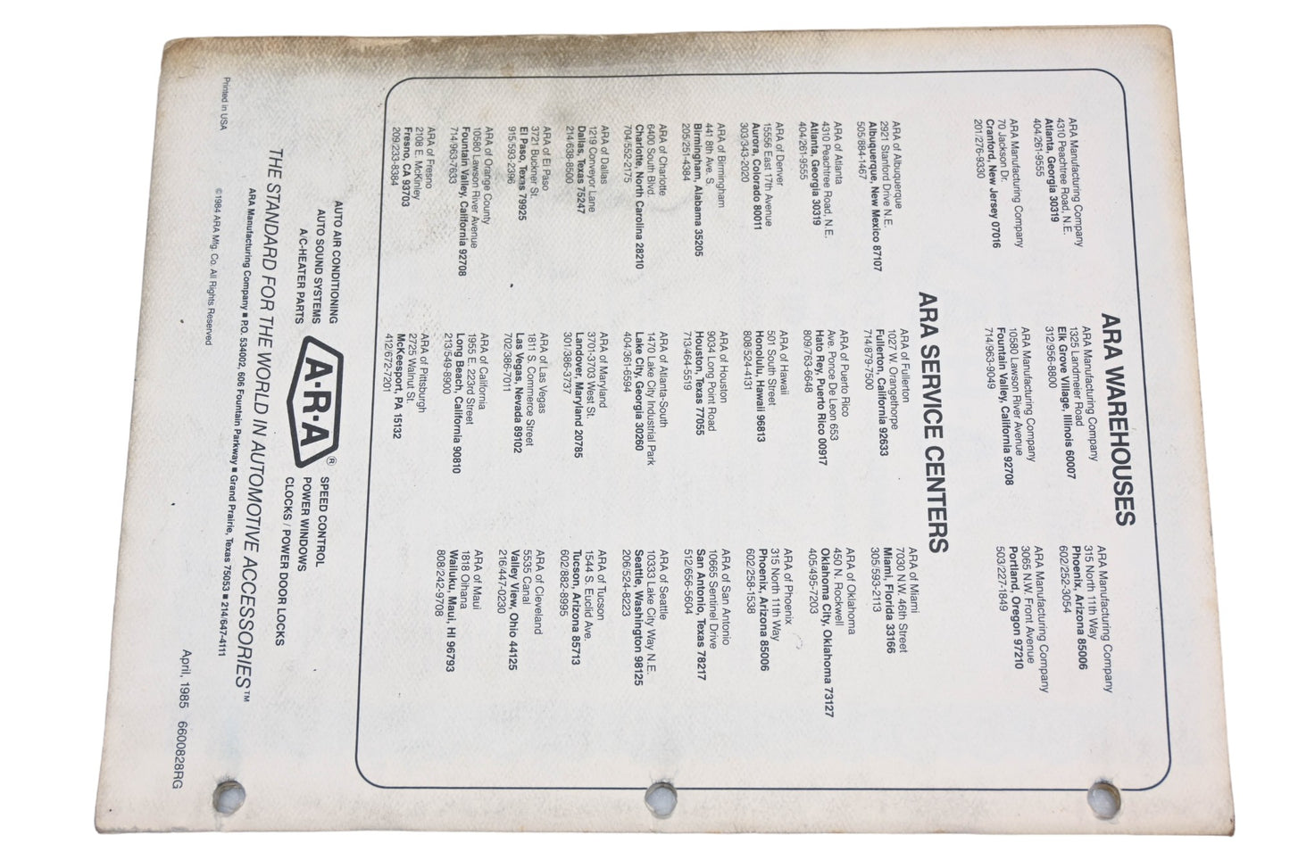 ARA 6600828RG 1985 Auto Air Conditioning Application Guide