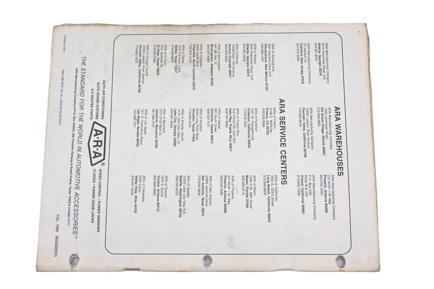 ARA 6600828RG 1986 Auto Air Conditioning Application Guide