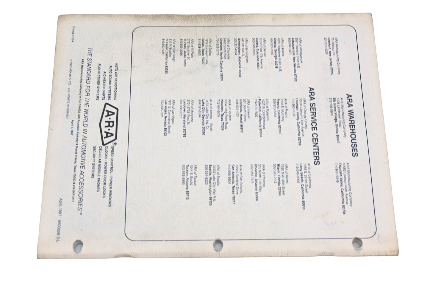 ARA 6600828 S/L, 6600828S/L 1987 Auto Air Conditioning Application Guide