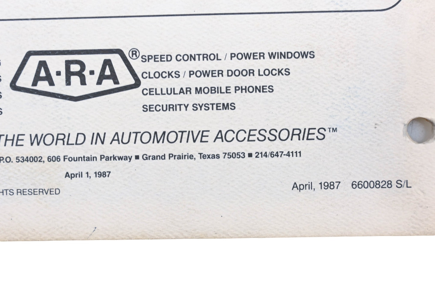 ARA 6600828 S/L, 6600828S/L 1987 Auto Air Conditioning Application Guide