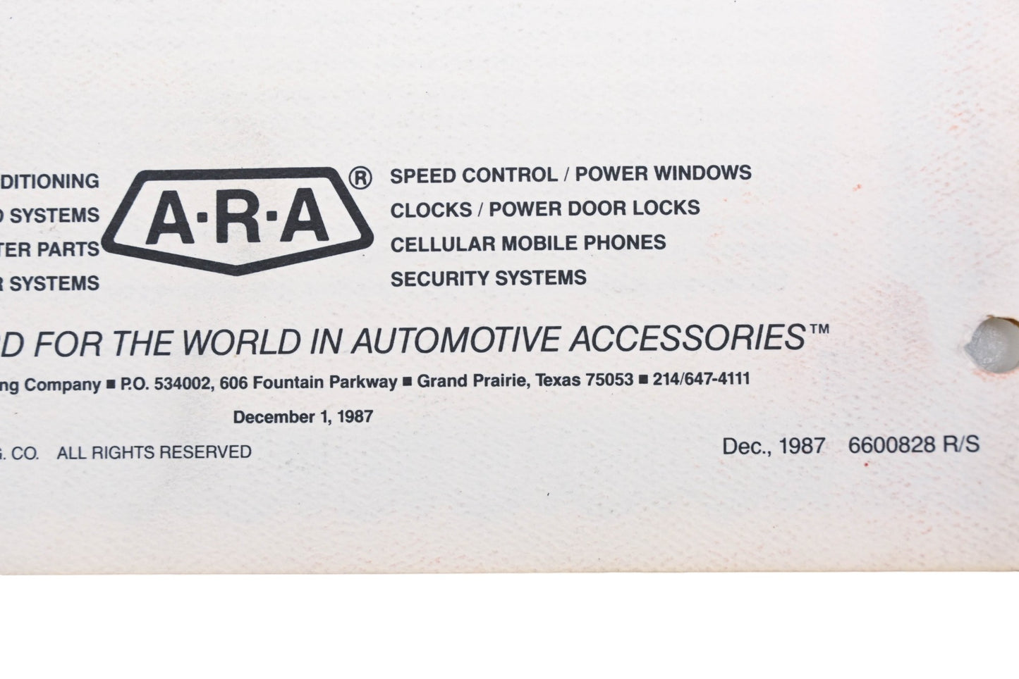 ARA 6600828 R/S, 6600828R/S 1988 Auto Air Conditioning Application Guide