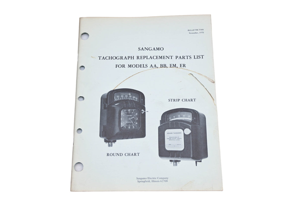 Sangamo Electric Company 714A Models AA BB EM ER Tachograph Replacement Parts List