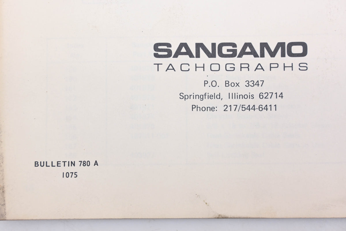 Sangamo Electric Company 780A Universal Door Models AA BB EM ER Tachograph Replacement Parts List