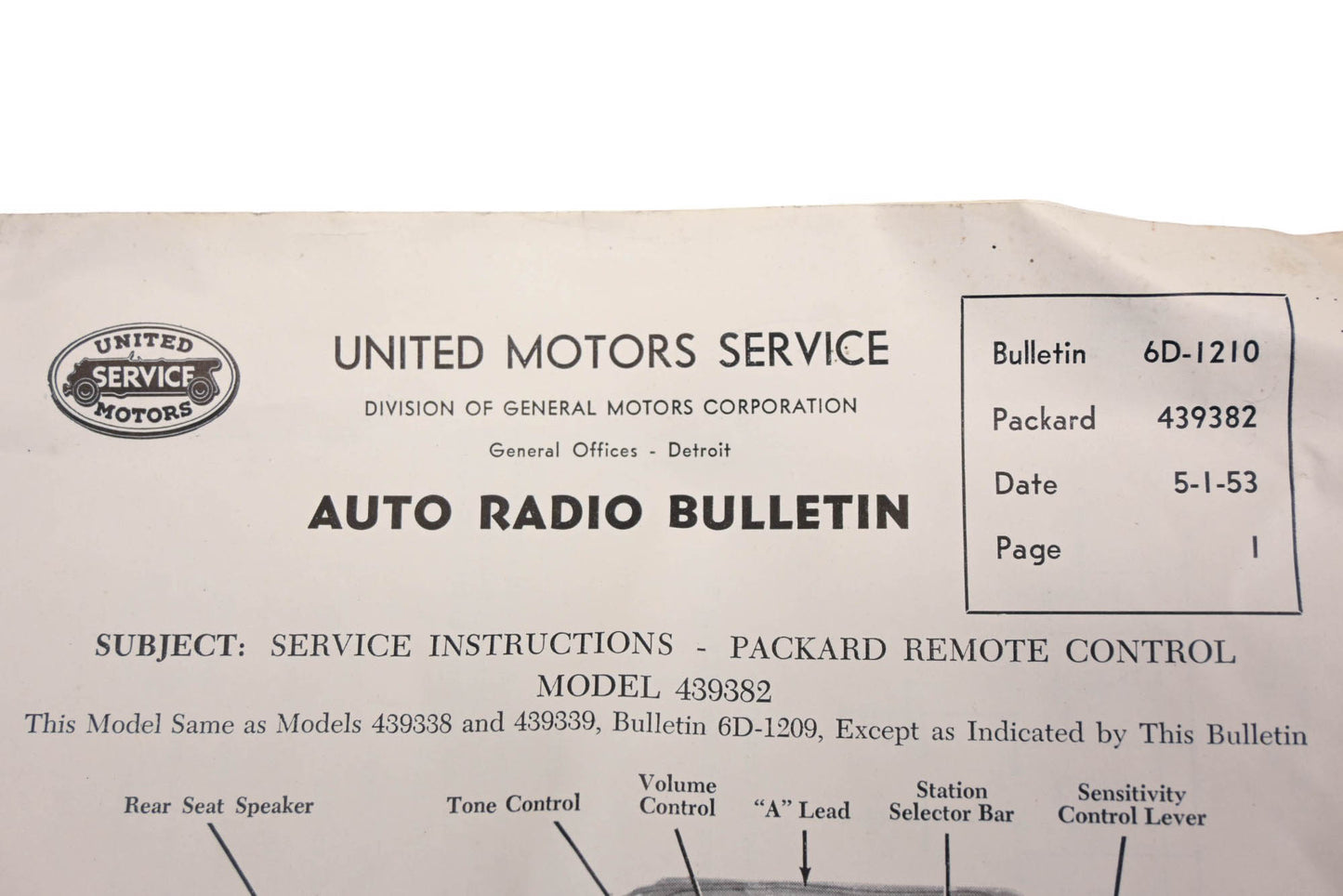 General Motors 6D-1210, 439382 United Motors Service Auto Radio Bulletin
